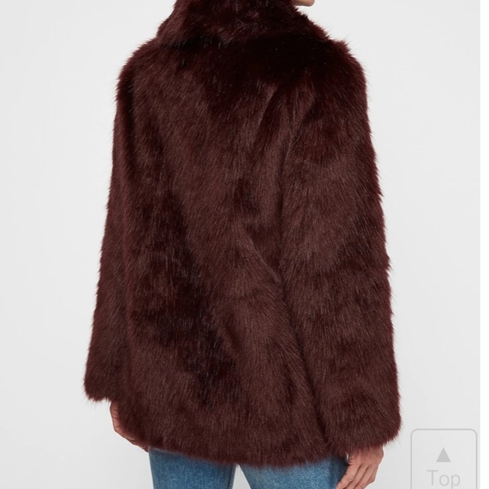 Express Collared Faux Fur Dress Coat in Cabernet - Picture 3 of 8